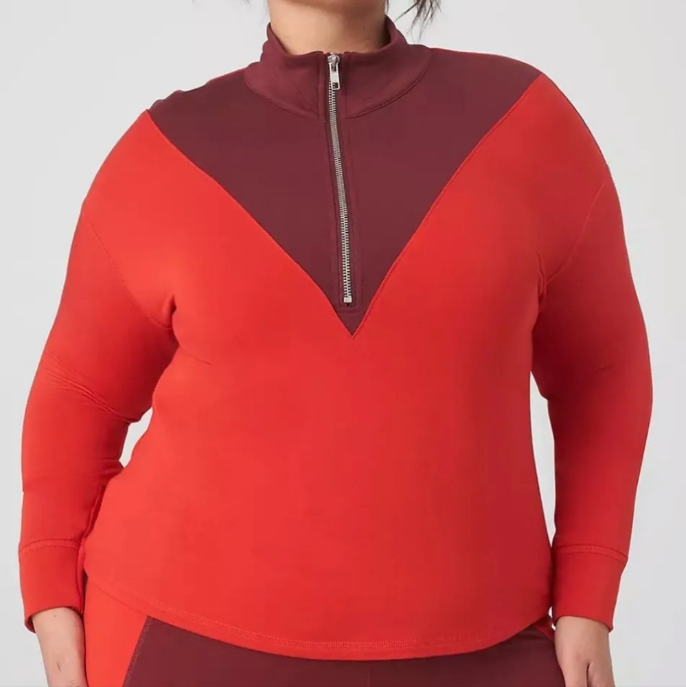 Livi for Lane Bryant Size 18/20 Colorblock Cropped Pullover 1/4 zip Top Red